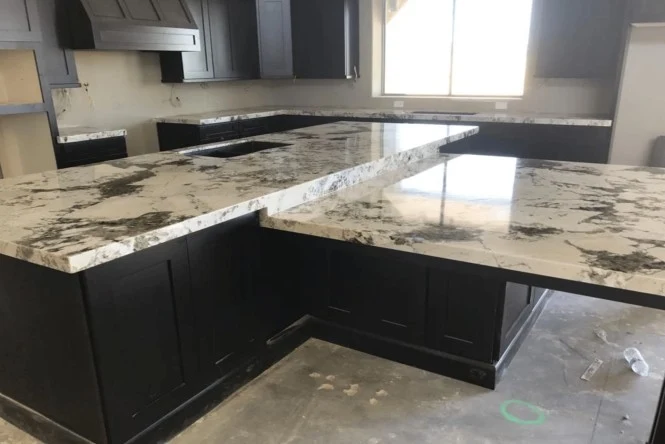 During construction — granite install