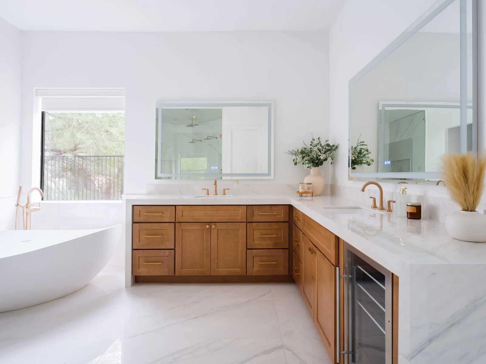 Primary vanities & lit mirrors